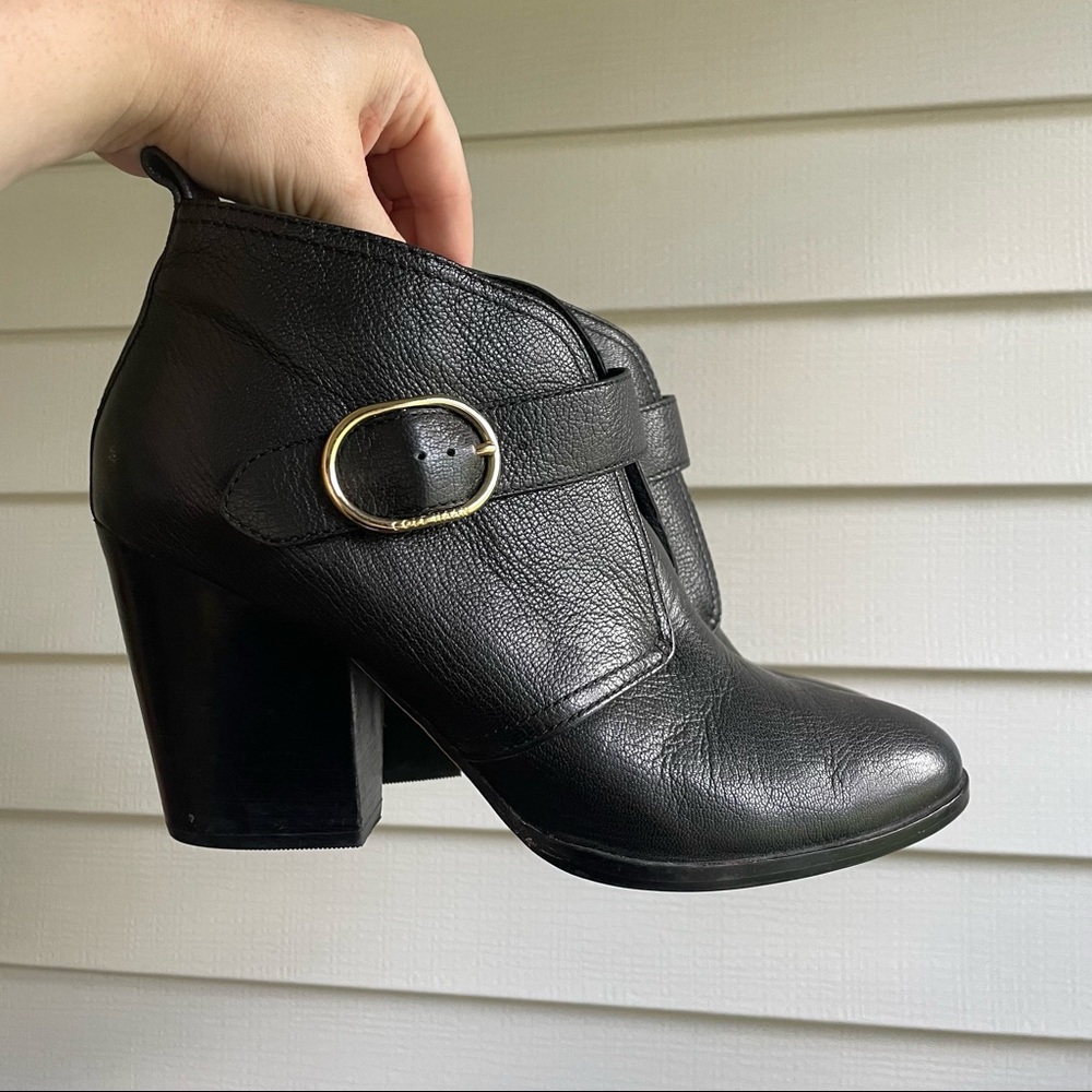 Cole Haan Grand OS Lily Black Leather Ankle Buckle Booties